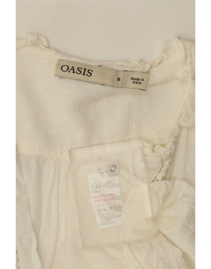 Oasis skjortebluse med 3/4 ærmer til kvinder UK 8 Lille hvid plettet viskose