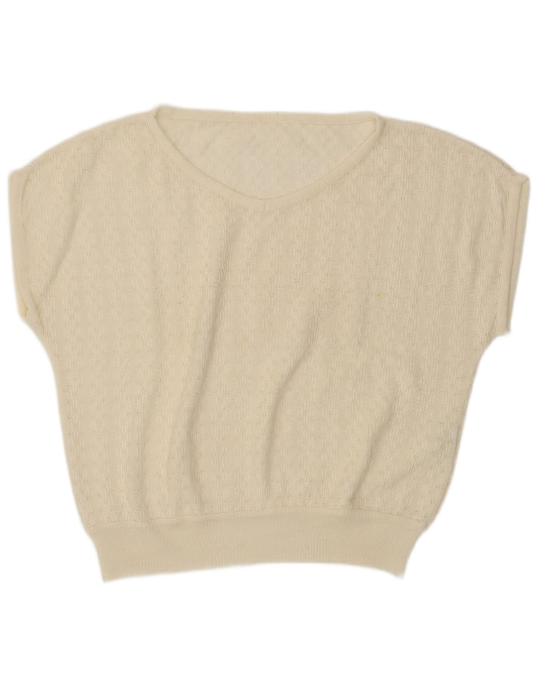 VINTAGE Dame Kortærmet V-hals sweater IT 46 Large White