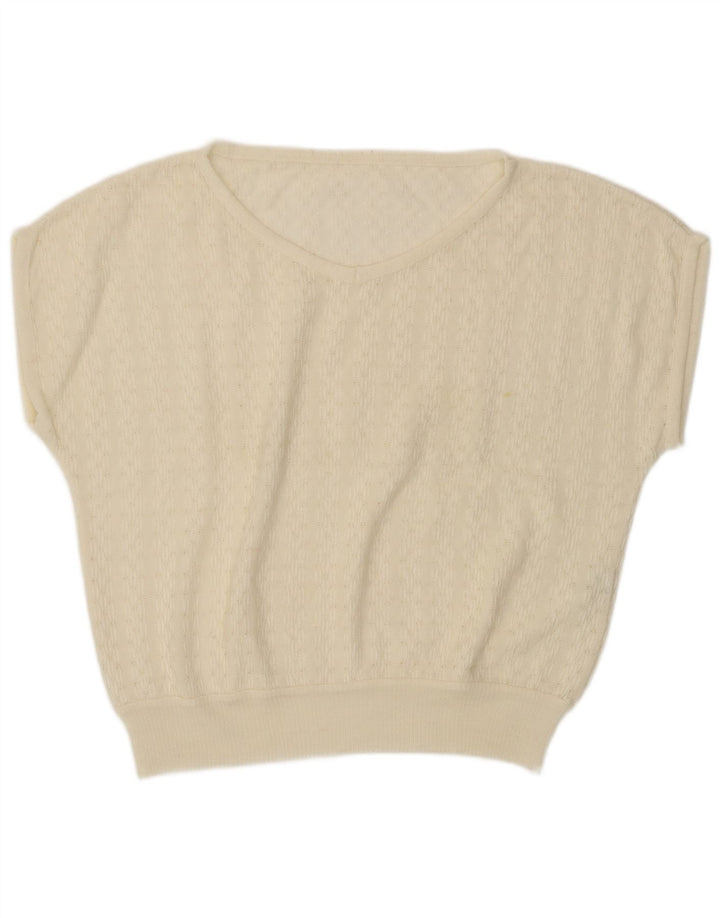 VINTAGE Dame Kortærmet V-hals sweater IT 46 Large White