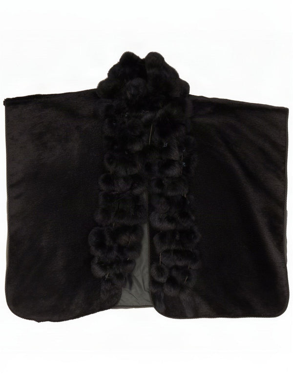 Marina Rinaldi Poncho-jakke i imiteret pels til kvinder Størrelse 21 Medium Black Acetate