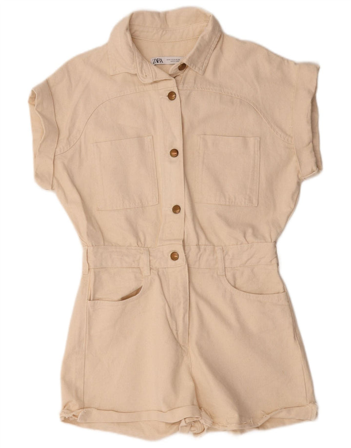 Zara Dame Denim Playsuit UK 14 Medium Beige Bomuld