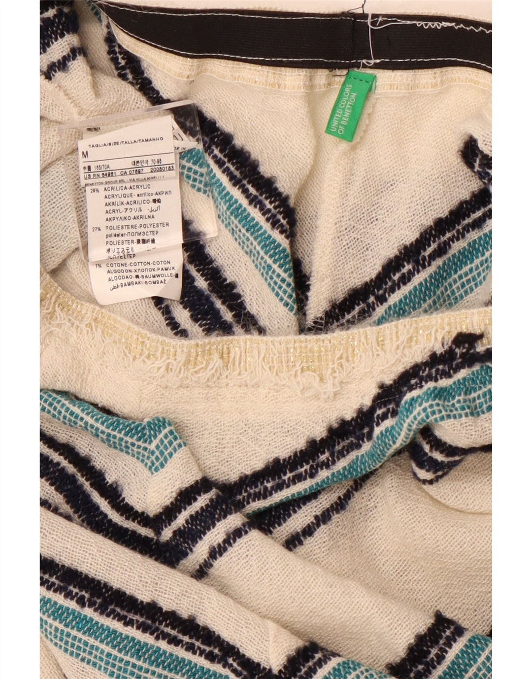 BENETTON A-line nederdel med høj talje til kvinder Medium W28 Off White Chevron Wool