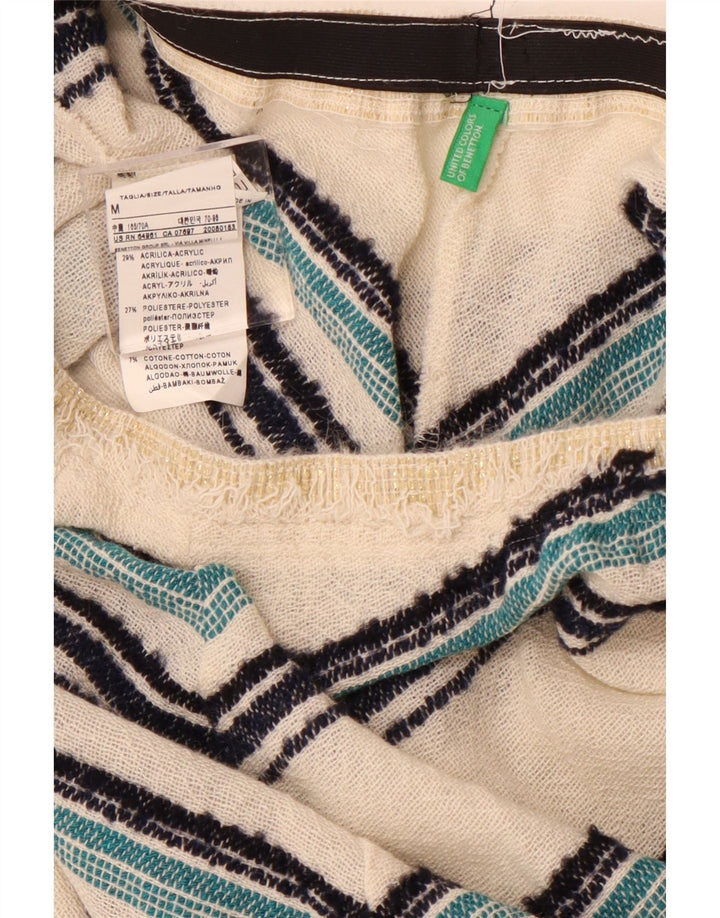 BENETTON A-line nederdel med høj talje til kvinder Medium W28 Off White Chevron Wool