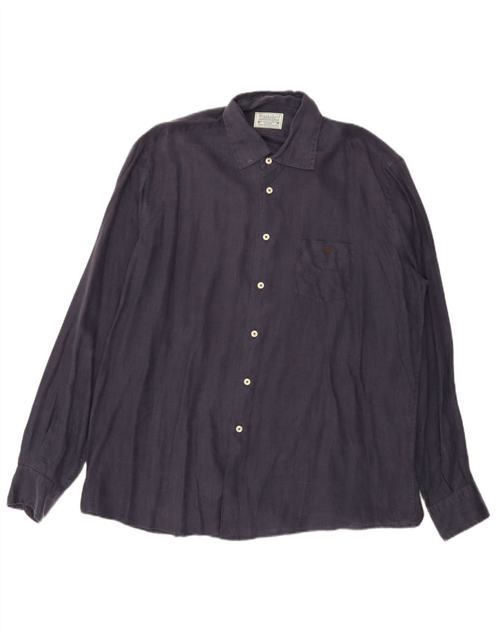 Brooksfield Herreskjorte str. 43 Large Navy Blue Linen