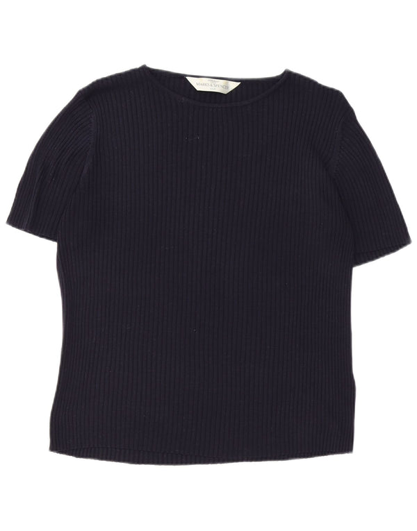 Marks & Spencer Damebluse Top UK 20 2XL Navy Blue Silk Classic