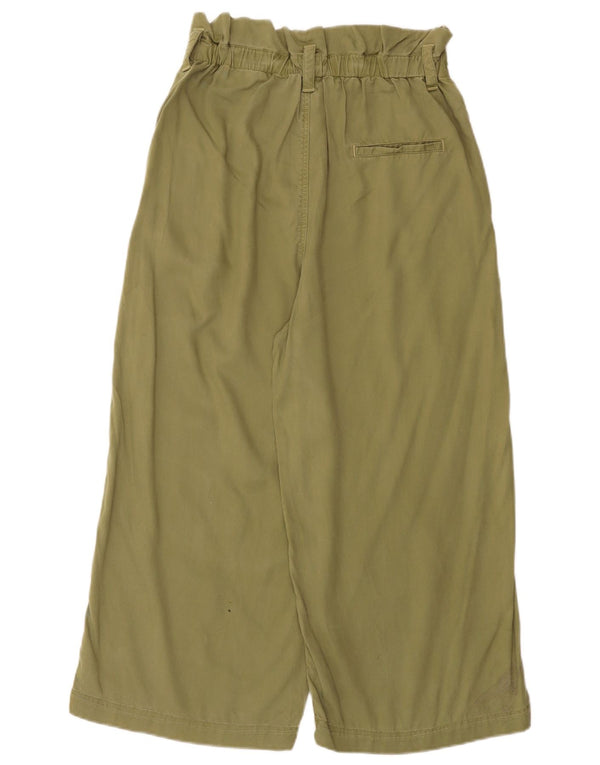 Zara Womens Wide Leg Pegged Capri Bukser Small W26 L21 Khaki Lyocell