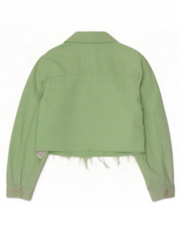 Zara Womens Crop Denim Jacket UK 16 Large Green Bomuld