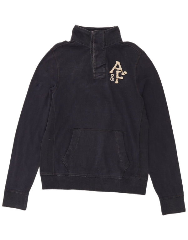 Abercrombie & Fitch Herre Button Neck Sweatshirt Jumper XL Navy Blue Bomuld