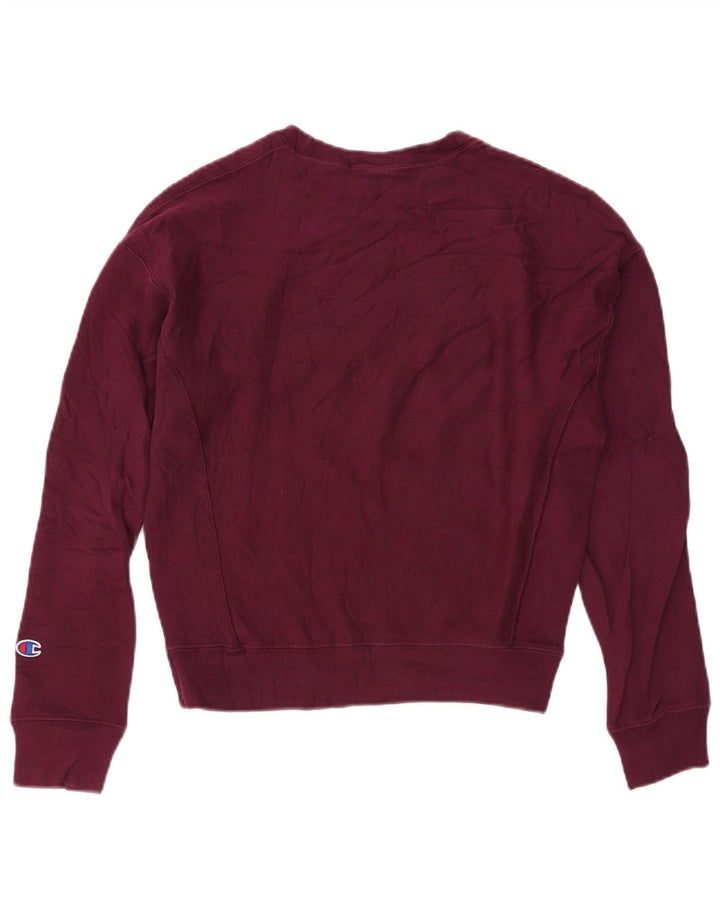 CHAMPION Dame Grafisk Oversized Sweatshirt Jumper UK 10 Small Burgundy