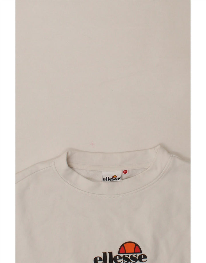 ELLESSE Womens Oversized Crop Graphic Sweatshirt Jumper UK 6 XS White Vintage Ellesse and Second-Hand Ellesse from Messina Hembry 