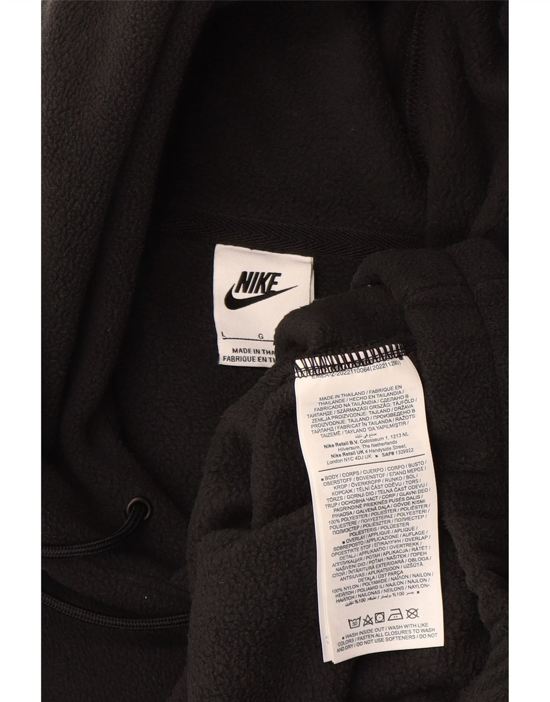 Nike fleecetrøje med hætte til mænd, stor sort polyester