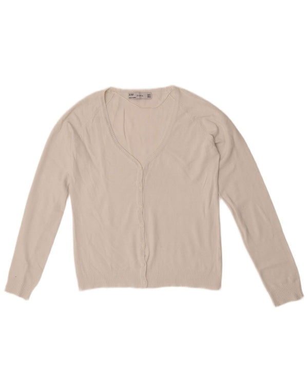 Zara Womens Crop Cardigan Sweater UK 12 Medium White Bomuld
