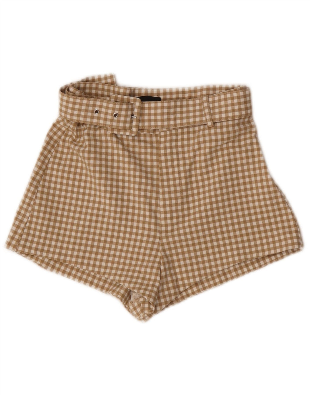Zara Dame High Waist Hot Pants XS W24 Beige Gingham