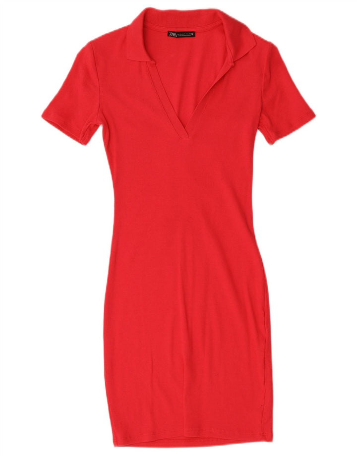 Zara Womens Bodycon Dress UK 8 Small Red Bomuld