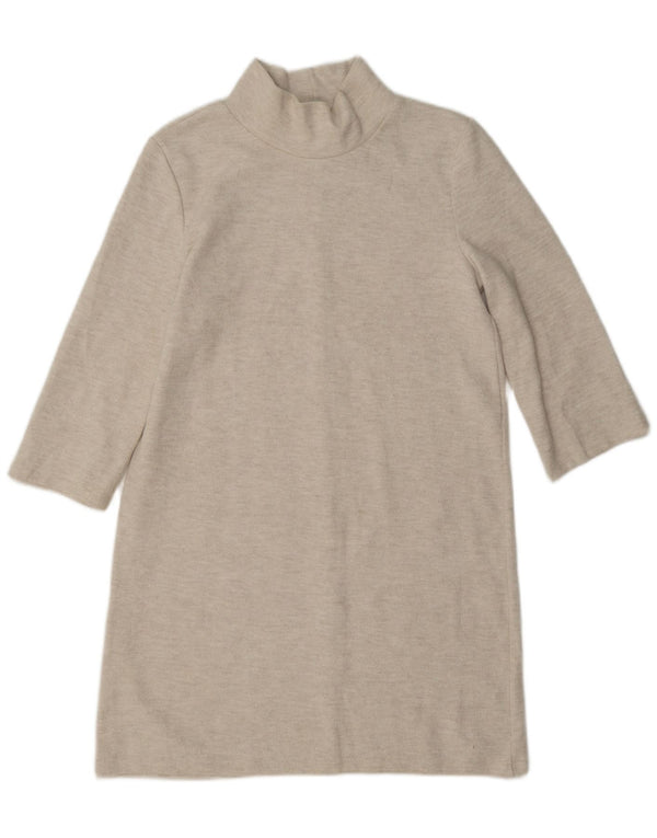 Zara Dame 3/4-ærmet Jumper Dress UK 14 Medium Grey Bomuld