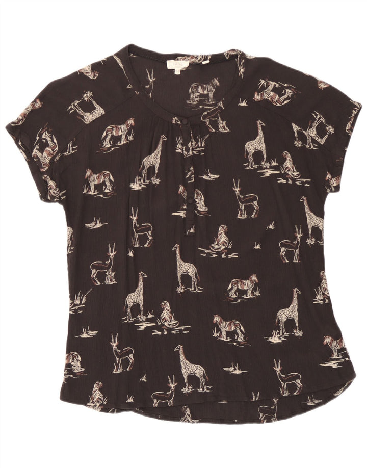 Fat Face Dame Grafisk Bluse Top UK 14 Stor Sort Viscose