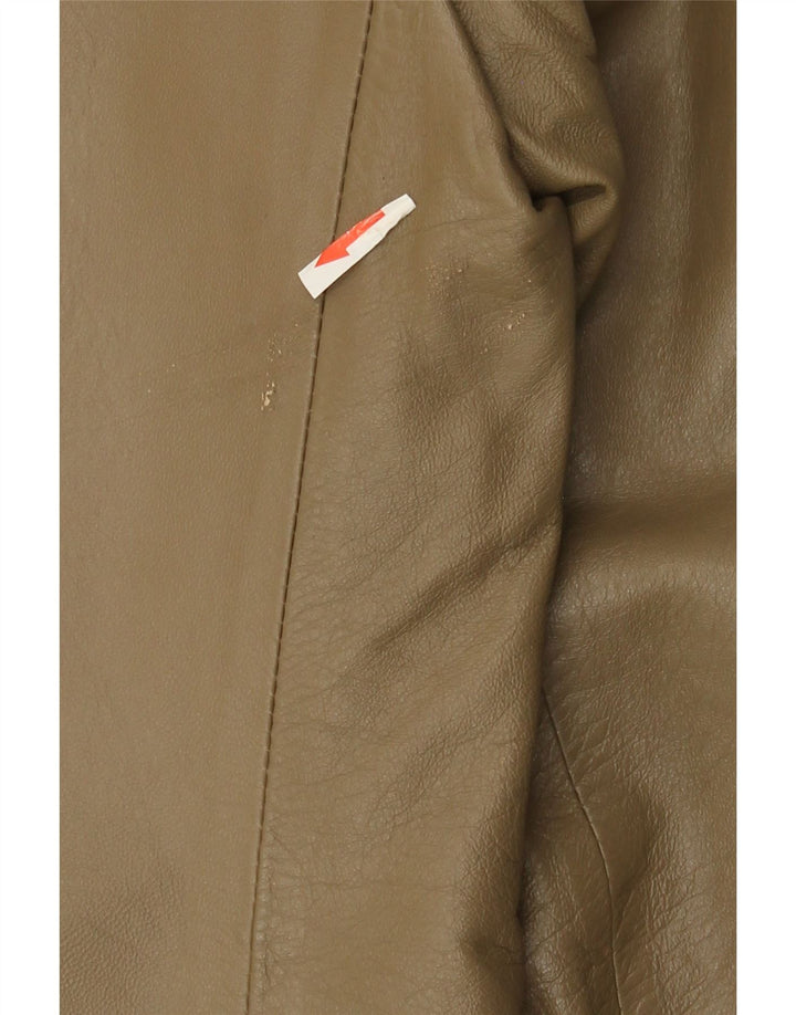 Vintage Dame Oversized Læderjakke IT 38 XS Khaki Læder