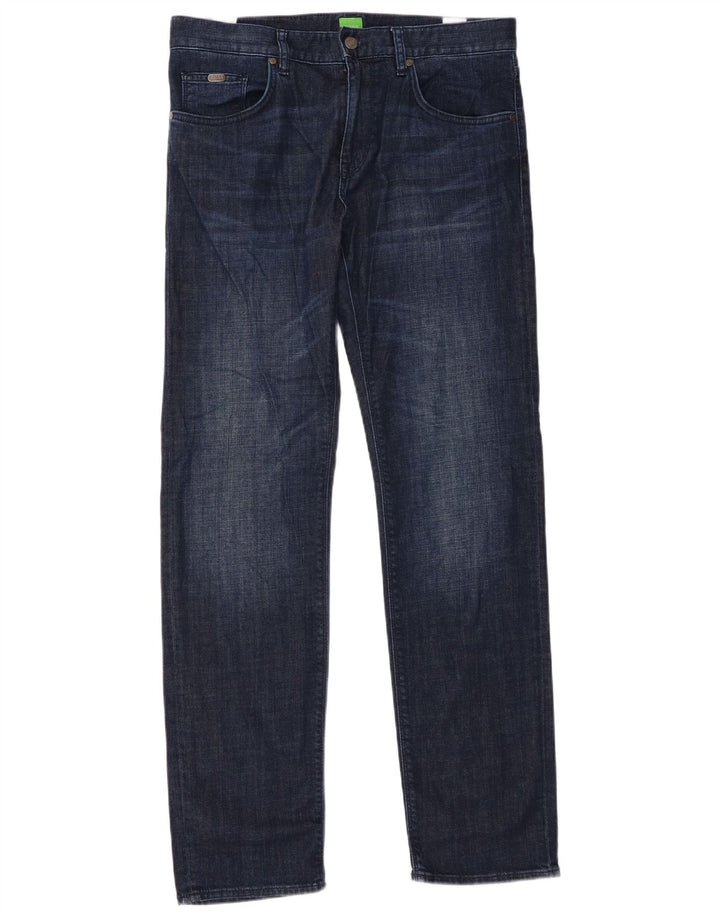 Hugo Boss Straight Jeans til mænd W32 L32 Marineblå bomuld