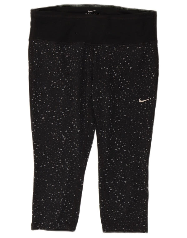 Nike Dame Dri Fit Capri Leggings UK 10 Small Black Geometric Polyester
