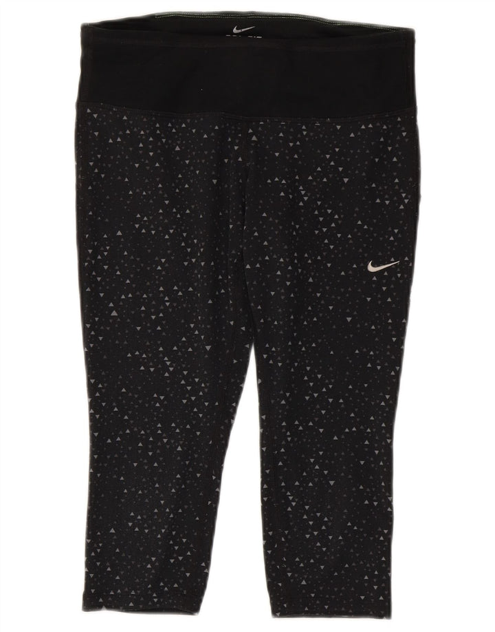 Nike Dame Dri Fit Capri Leggings UK 10 Small Black Geometric Polyester