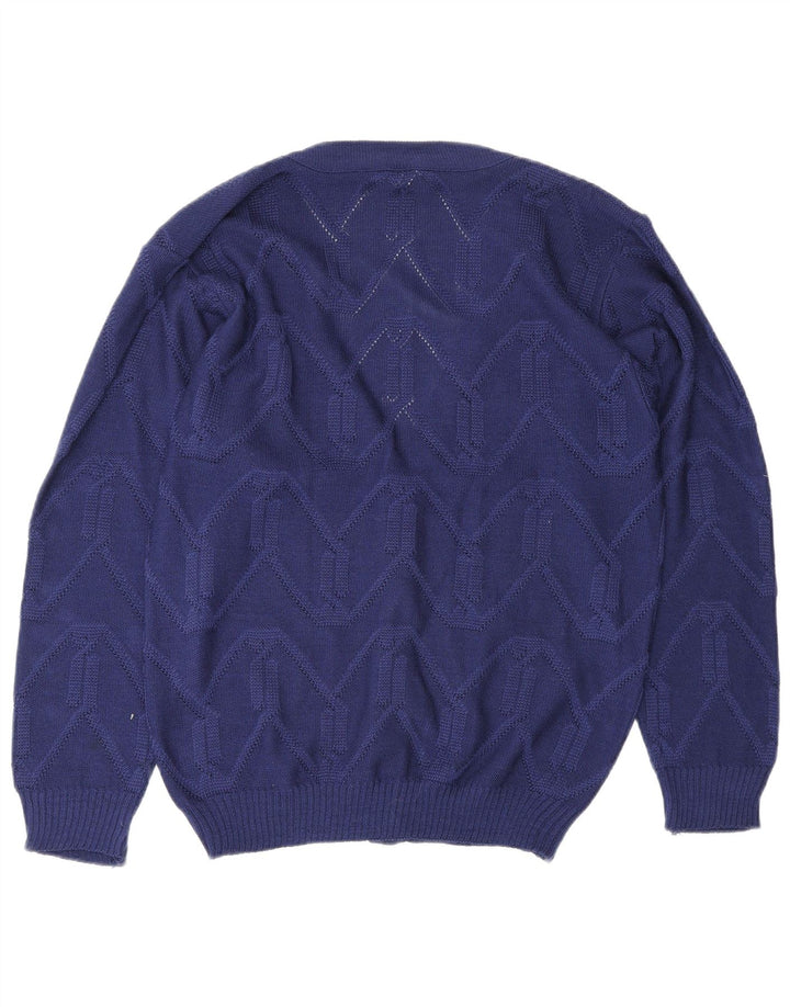Vintage dame cardigan sweater EU 38/40 Medium Blue Chevron Polyacrylic