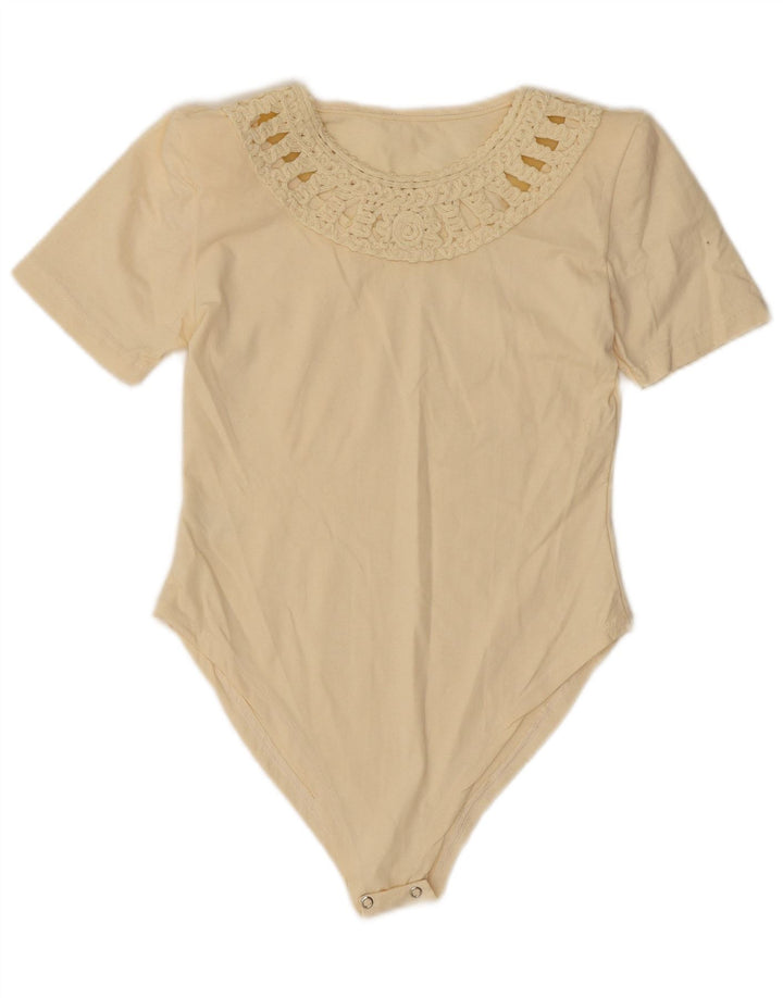 Vintage Dame Bodysuit UK 10 Small Beige Bomuld