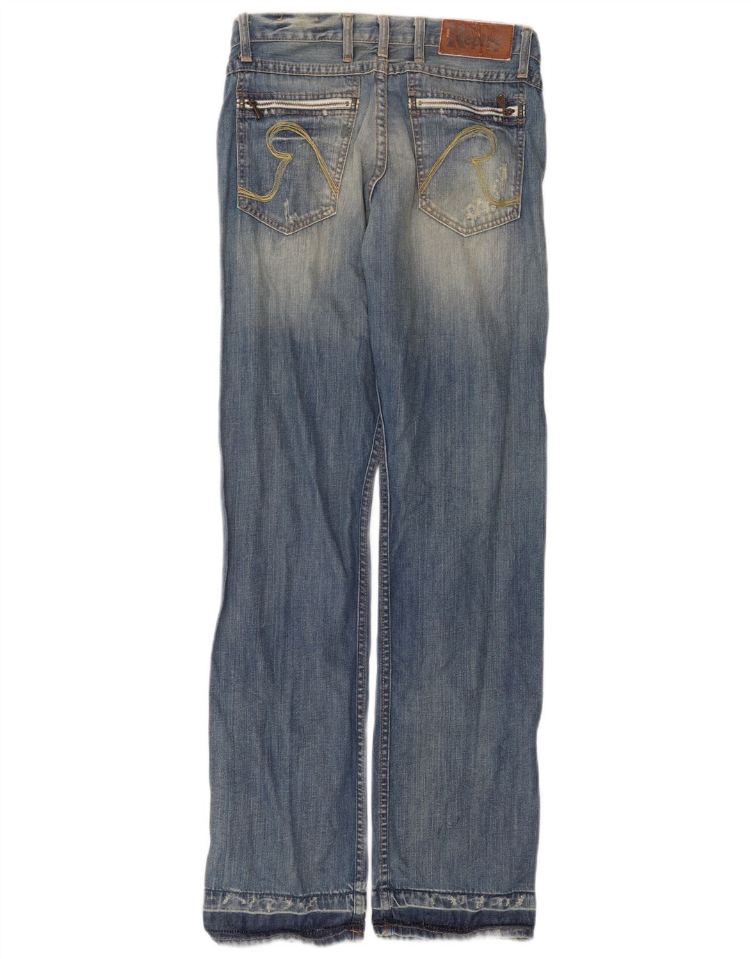 Replay Herre Distressed Straight Jeans W30 L34 Blå Bomuld