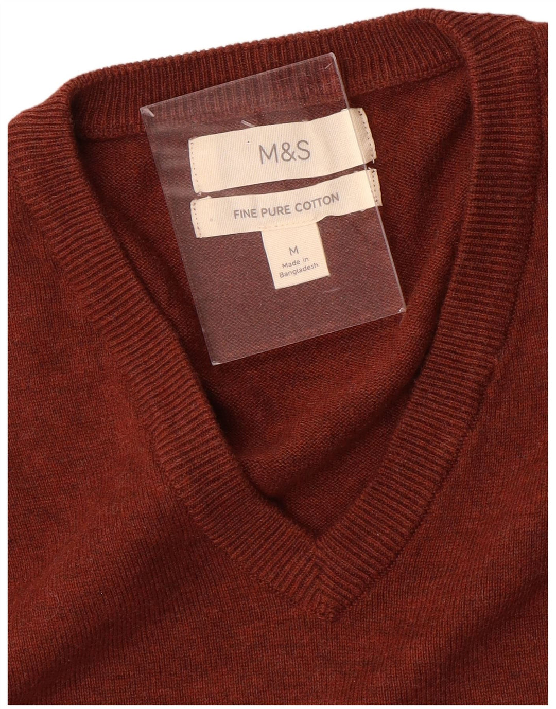 Marks & Spencer Herre V-hals sweater Medium rødbrun bomuld