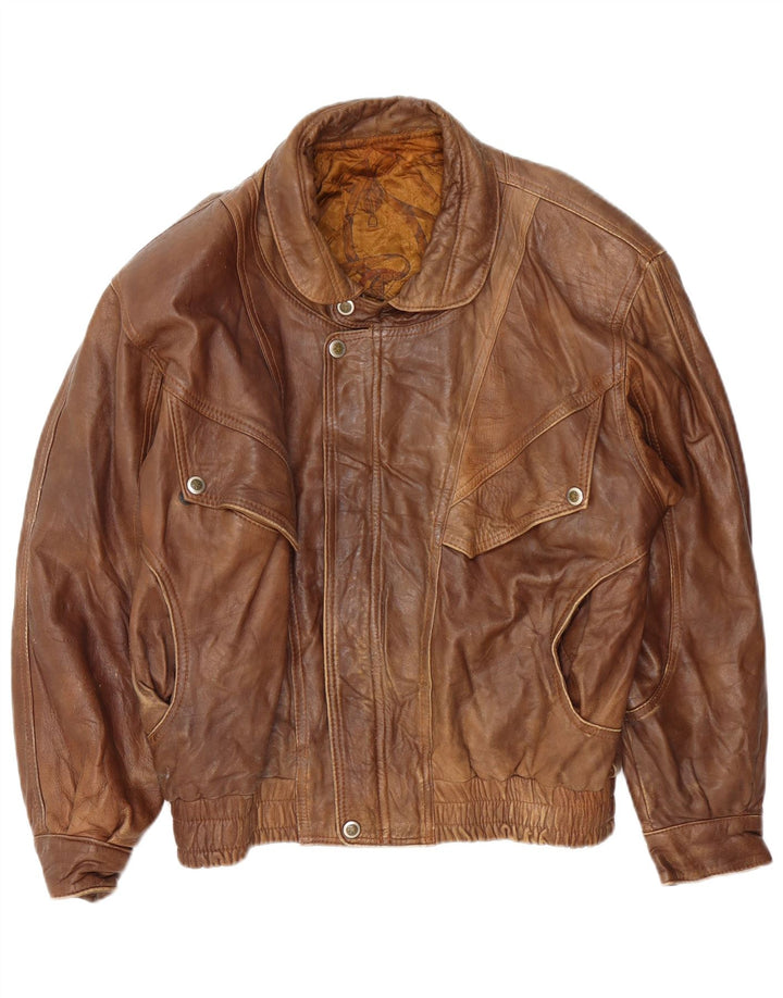 Vintage Herre Bomber Læderjakke UK 40 Stor Brun Læder