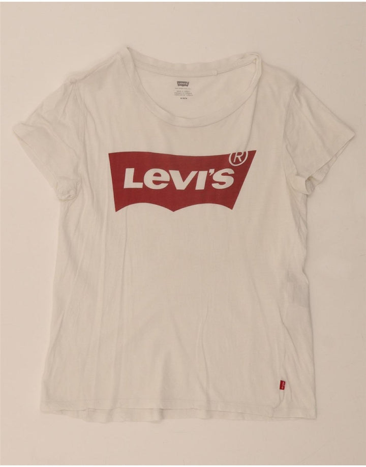 LEVI'S Womens Graphic T-Shirt Top UK 12 Medium White Cotton Vintage Levi's and Second-Hand Levi's from Messina Hembry 