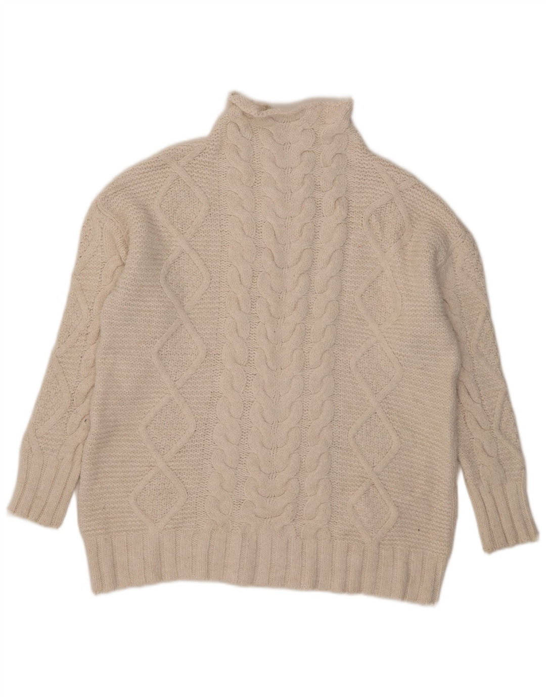 Zara Dame Oversized Turtle Neck Jumper Sweater UK 14 Medium White Acryl