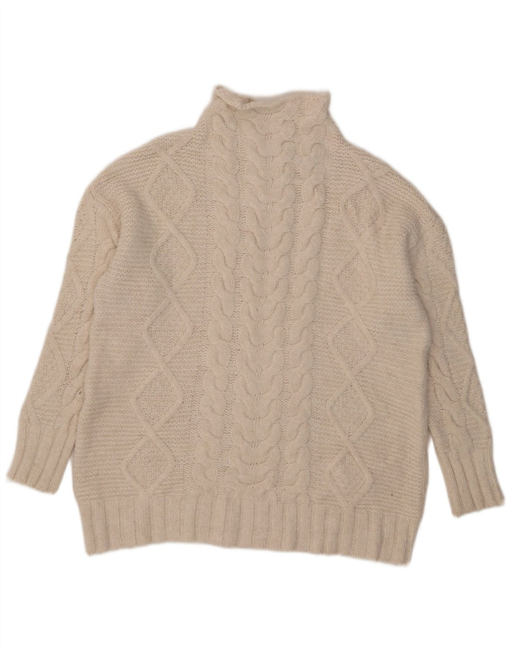 Zara Dame Oversized Turtle Neck Jumper Sweater UK 14 Medium White Acryl