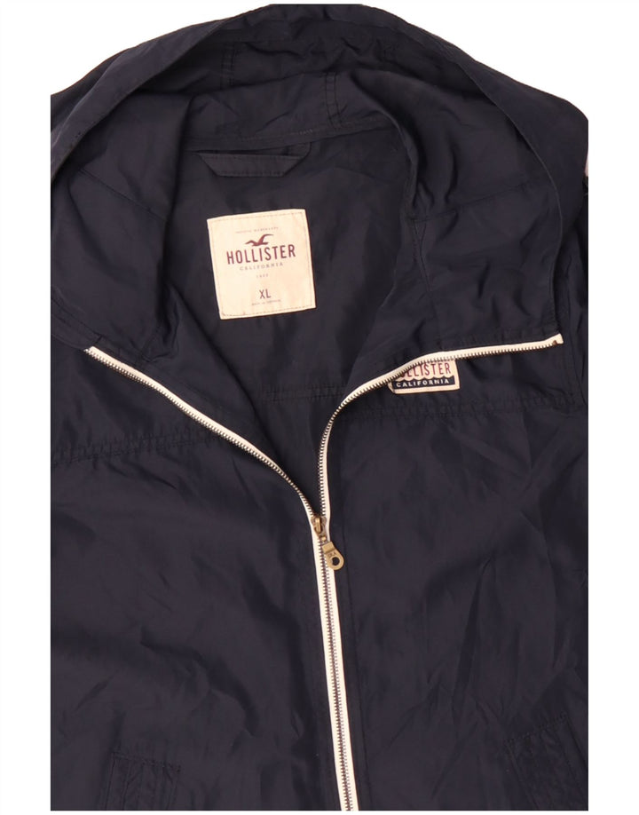 Hollister Regnjakke med hætte til mænd UK 42 XL Marineblå polyester