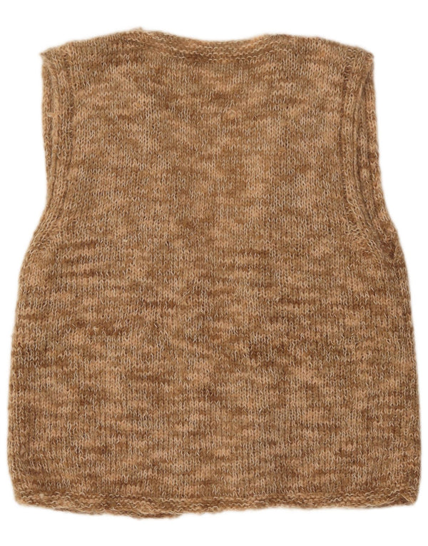 Vintage Dame Ærmeløs Åben Cardigan Sweater UK 16 Stor Brun Flecked