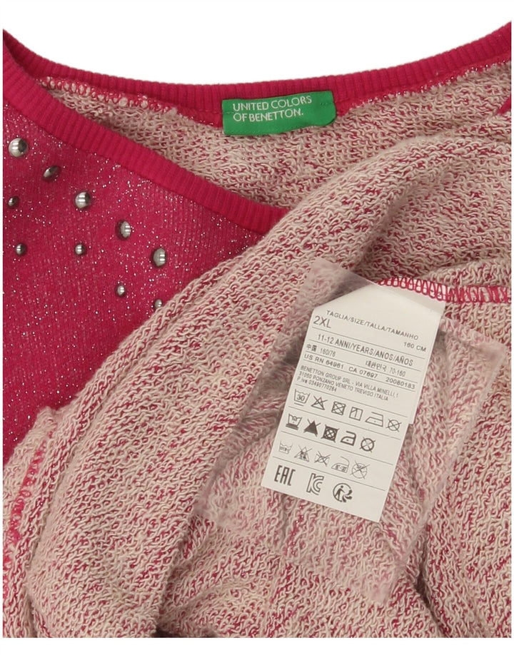 BENETTON Pige Jumper Kjole 11-12 År 2XL Pink Bomuld
