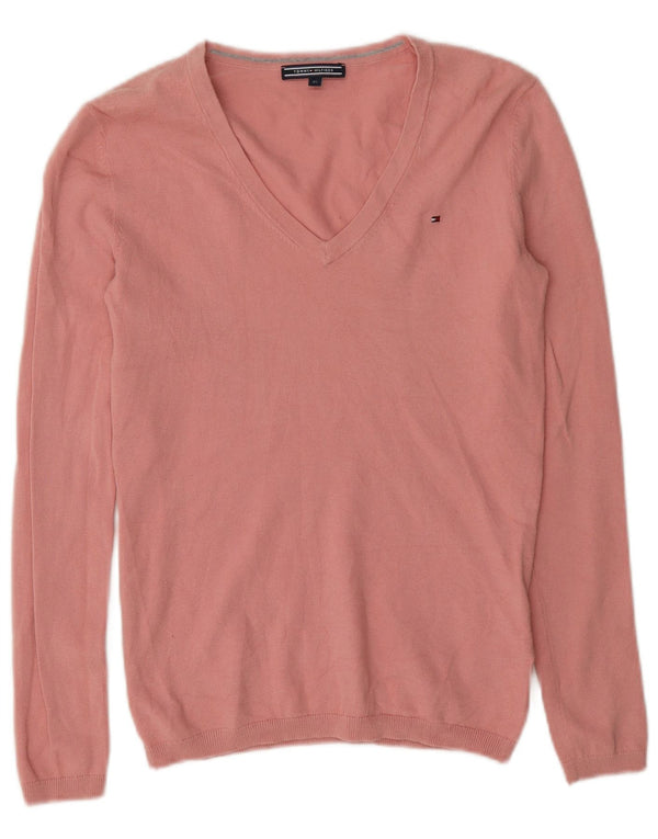 Tommy Hilfiger Dame V-hals sweater UK 6 XS Pink Bomuld