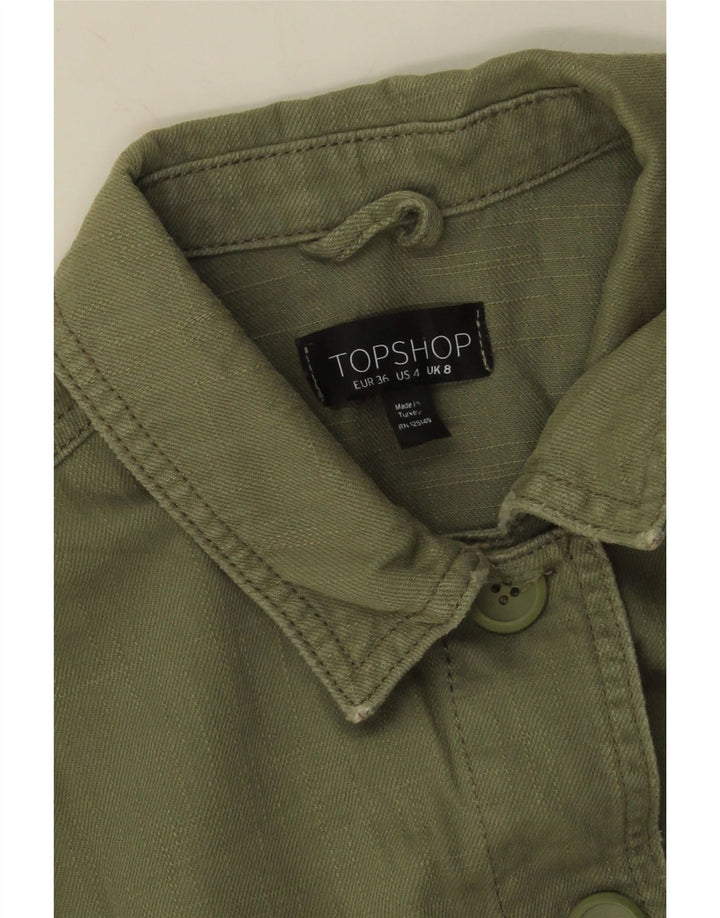 Topshop Kvinder Utility Jacket UK 8 Small Khaki Cotton
