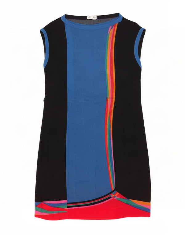 Vintage Kvinders Ærmeløs Skede Kjole IT 46 Stor Sort Colourblock