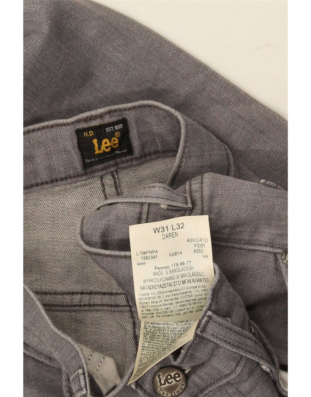 Lee Mens Daren Straight Jeans W31 L32 Grå Bomuld