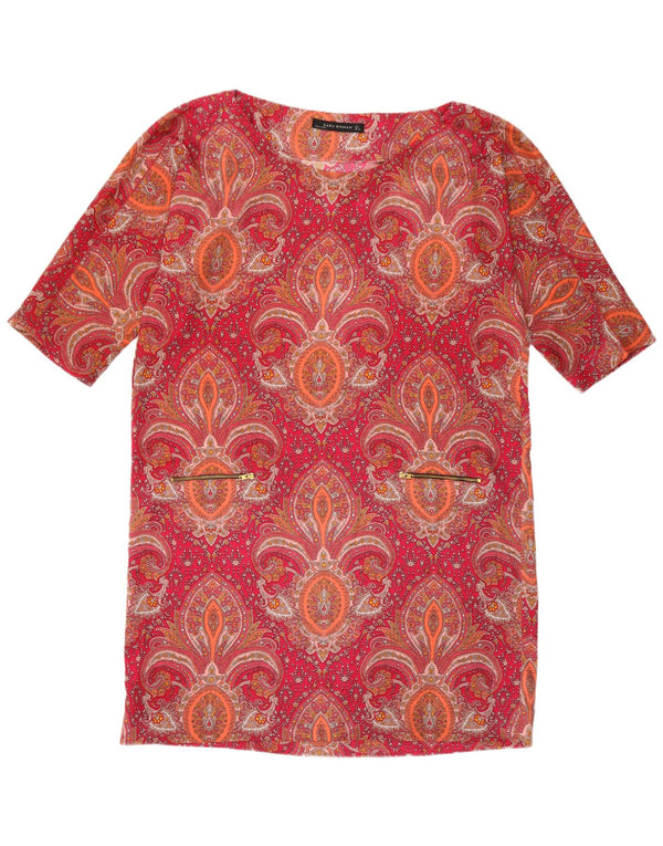 Zara Dame 3/4 Ærm Skift Kjole UK 16 Large Red Paisley