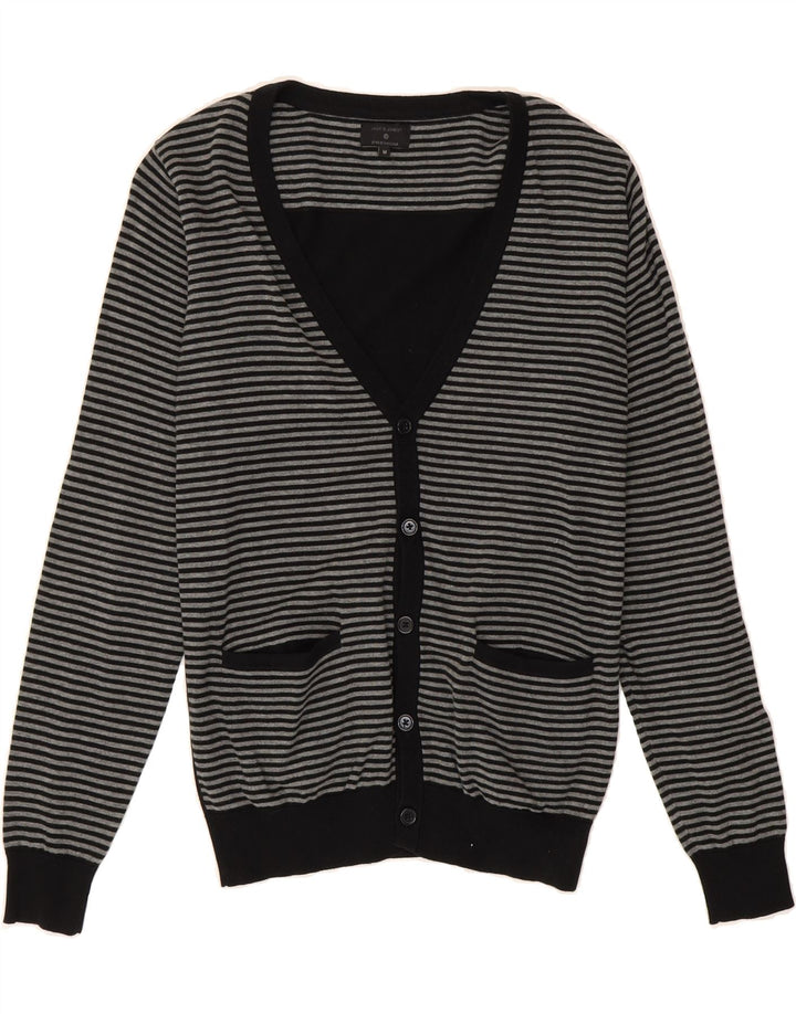 JACK & JONES Mens Cardigan Sweater Medium Grey Striped Cotton Vintage Jack & Jones and Second-Hand Jack & Jones from Messina Hembry 