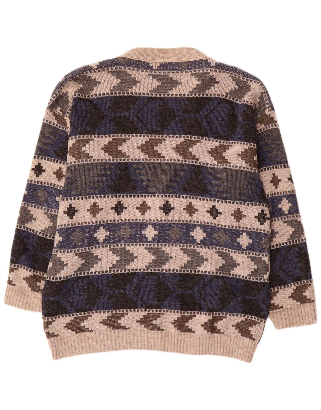 Vintage herre cardigan sweater stor flerfarvet geometrisk