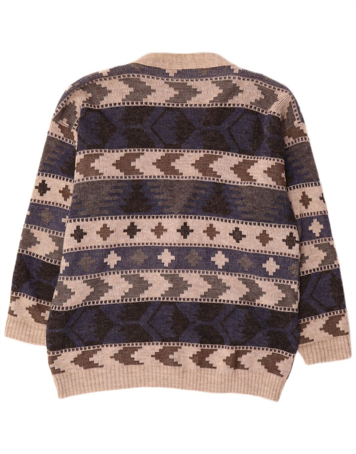 Vintage herre cardigan sweater stor flerfarvet geometrisk