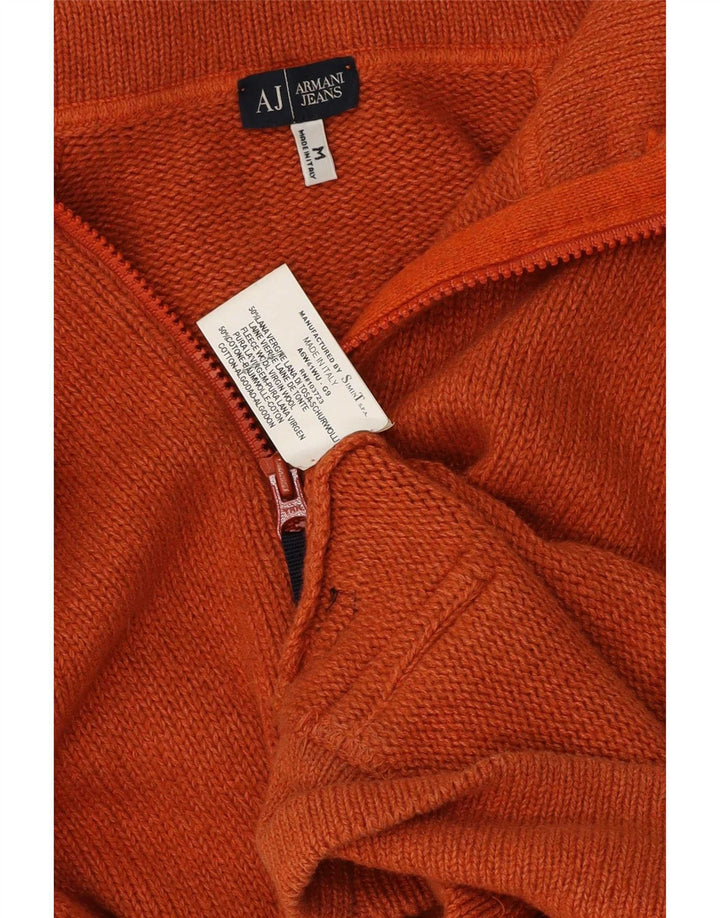 Armani Jeans Herre hætte cardigan sweater Medium Orange Colourblock Uld