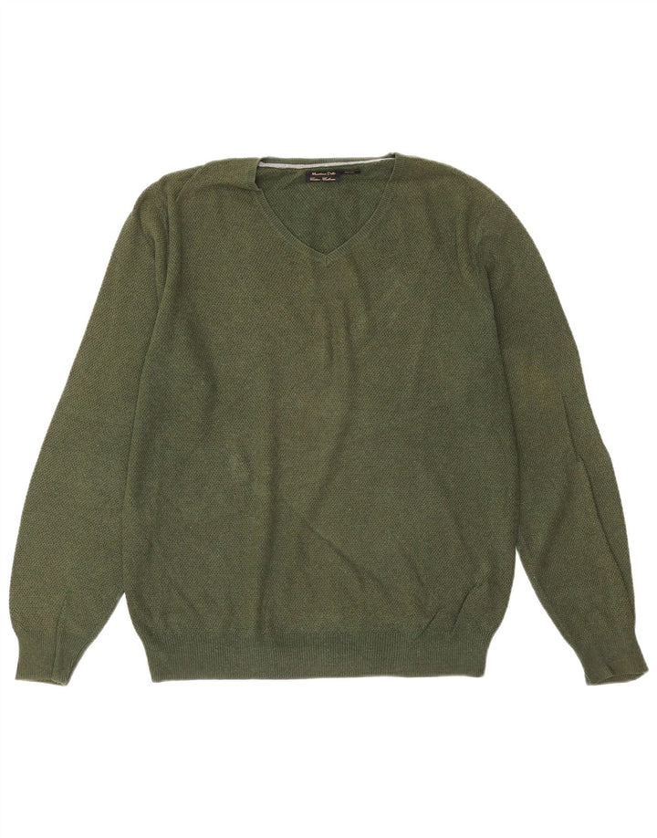 Massimo Dutti Herre V-hals sweater Stor grøn bomuld
