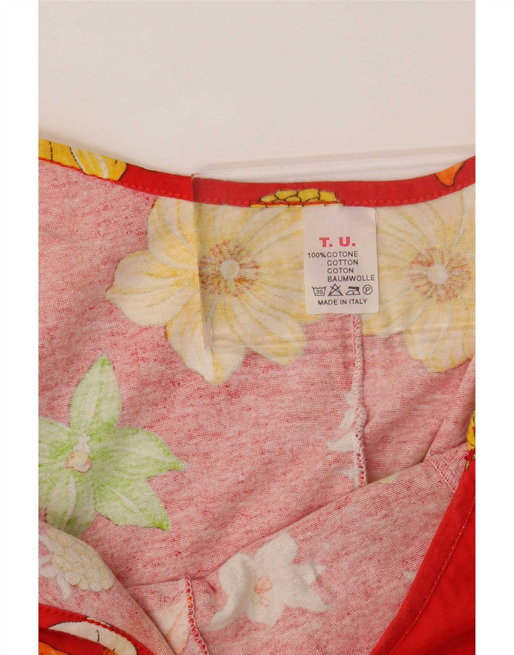 Vintage solkjole til kvinder UK 12 Medium rød blomstret bomuld