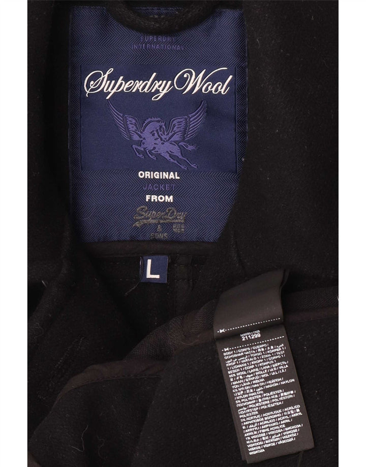 Superdry Herre Militær dobbeltradet frakke UK 40 Stor sort uld