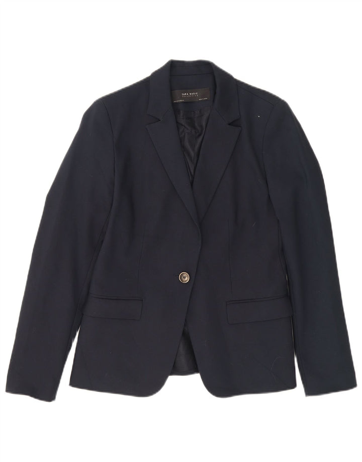Zara Dame 1 Knap Blazer Jacket UK 12 Medium Navy Blue Bomuld