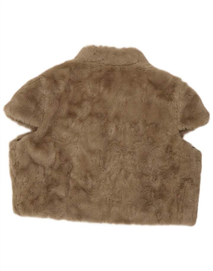 Monsoon Womens Faux Fur Gilet UK 14 Large Brown Floral Polyester