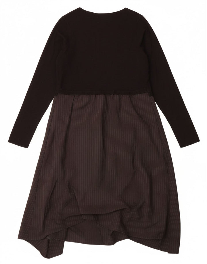 VINTAGE Womens Long Sleeve Shift Dress UK 12 Medium Black Pinstripe